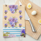 Aangepaste Franse Pastel Gele Blauwe Viooltjes Vro Theedoek (Quarter Fold)
