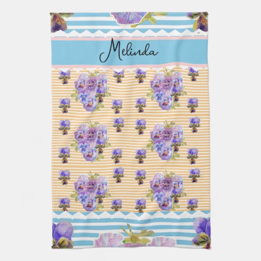 Aangepaste Franse Pastel Gele Blauwe Viooltjes Vro Theedoek (Verticaal)