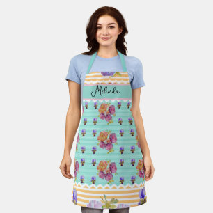 Aangepaste Franse Pastel Paarse Aqua Pansy Vrouwen Schort
