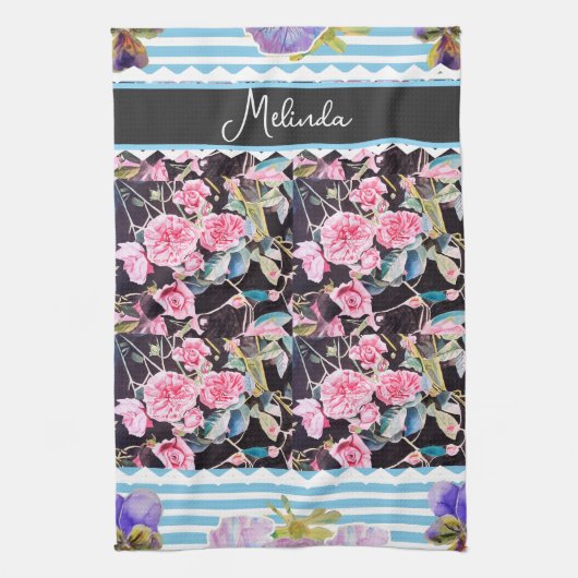 Aangepaste Franse Pastel Roze Blauwe Roos Rozen Sc Theedoek (Verticaal)