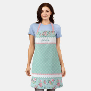 Aangepaste Franse Pastel Turquoise Blauwe Blos Roz Schort
