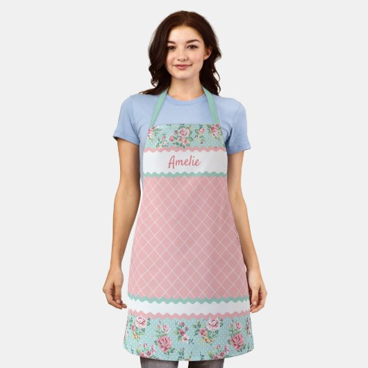 Aangepaste Franse Pastel Turquoise Blauwe Blush Ro Schort (Gedragen)