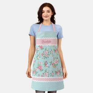 Aangepaste Franse pastel turquoise roze rozen Schort