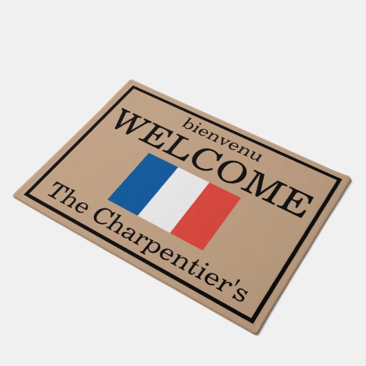 Aangepaste Franse Vlag Familienaam Deurmat (Schuin)