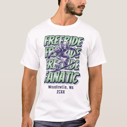Aangepaste Freeride Snowboarding Locatie Naam T-shirt (Voorkant)