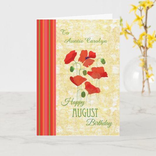 Aangepaste Front Augustus Verjaardag Kaart, Poppie Kaart (Gele Bloem)