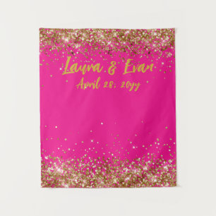 Aangepaste Fuchsia & Gouden Glitter Bruiloftsfotoh Wandkleed