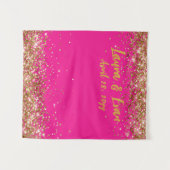 Aangepaste Fuchsia & Gouden Glitter Bruiloftsfotoh Wandkleed (Voorkant (horizontaal))