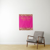 Aangepaste Fuchsia & Gouden Glitter Bruiloftsfotoh Wandkleed (In situ)
