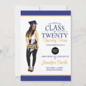 Aangepaste Full Body Foto Blauw en Geel Afstuderen Kaart (Voorkant)