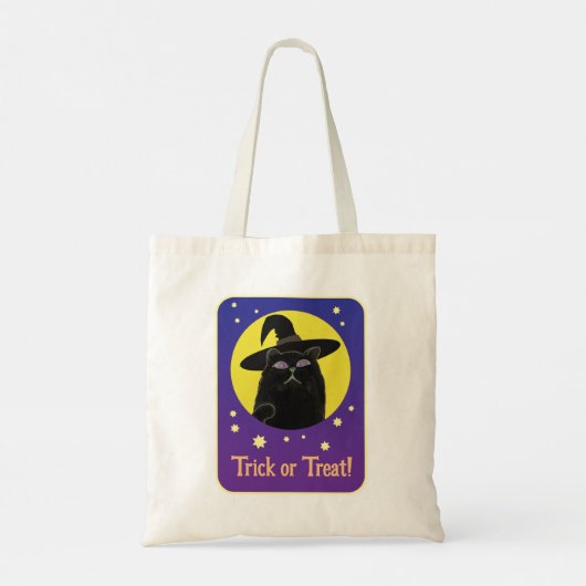 Aangepaste Fun Black Cat Halloween Trick or treat Tote Bag (Achterkant)