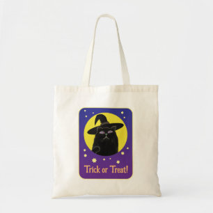 Aangepaste Fun Black Cat Halloween Trick or treat Tote Bag