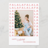 Aangepaste Fun Klassieke FA LA LA Stof Roze Blush Feestdagenkaart (Voorkant)