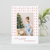Aangepaste Fun Klassieke FA LA LA Stof Roze Blush Feestdagenkaart (Staand voorkant)
