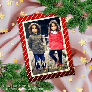 Aangepaste Fun Red Gold Peppermint Candy Cane Stri Folie Feestdagenkaart