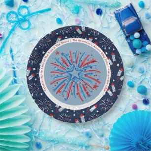 Aangepaste Fun Vuurwerk 4th Juli Rood Wit Blauw Papieren Bordje