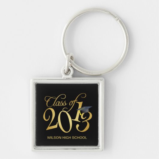 Aangepaste Funky Black- en Gold-klasse van 2013 Sleutelhanger (Voorkant)