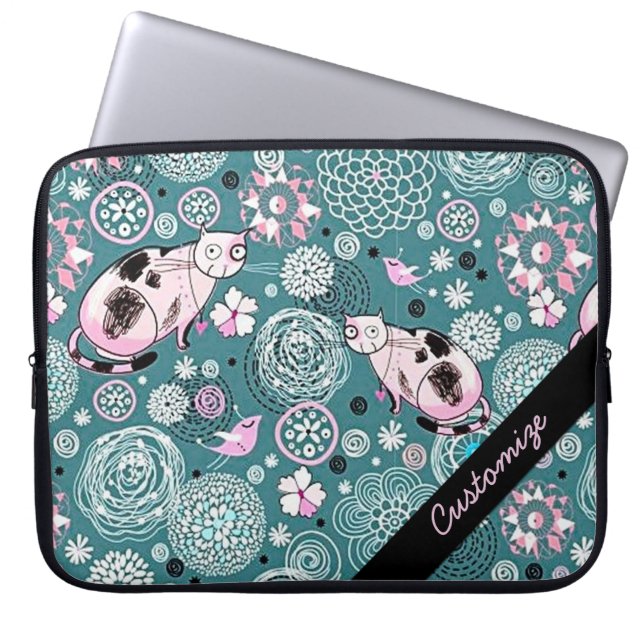 Aangepaste Funky Roze Cat Pattern-laptophoes Laptop Sleeve (Voorkant)