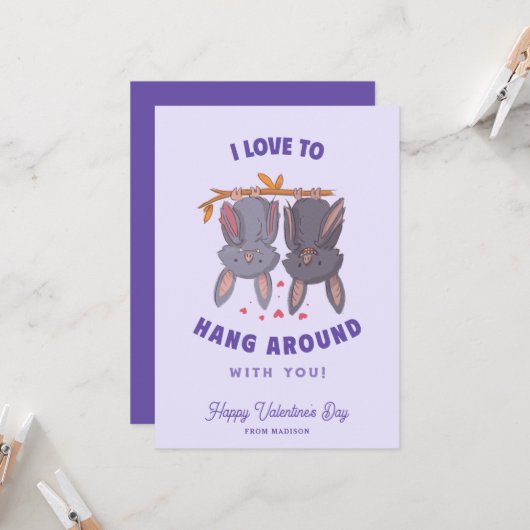 Aangepaste Funny Bats Pun Kinder Valentijnsdag Kaa Kaart (Voorkant / Achterkant in situ)