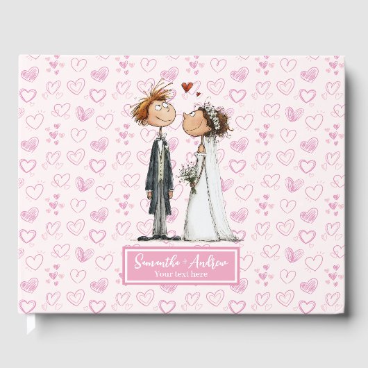 Aangepaste Funny Cartoon Wedding Couple Guestbook Gastenboek (Voorkant)