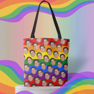 Aangepaste funny Face Photo Gay Pride Rainbow Canv Tote Bag