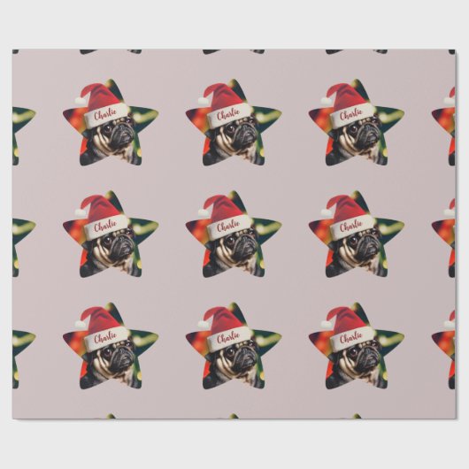 Aangepaste Funny Pug Santa Kerstmis Cadeaupapier (Vlak)