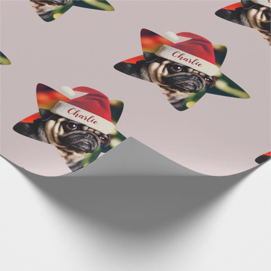 Aangepaste Funny Pug Santa Kerstmis Cadeaupapier (Hoek)