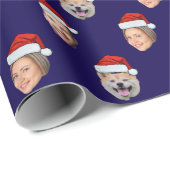 Aangepaste Funny Santa Hat Face 3 foto's Cadeaupapier (Rol Hoek)