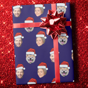 Aangepaste Funny Santa Hat Face 3 foto's Cadeaupapier