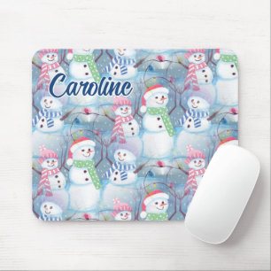 Aangepaste Funny Snowmen-kerstboomkleuren Muismat