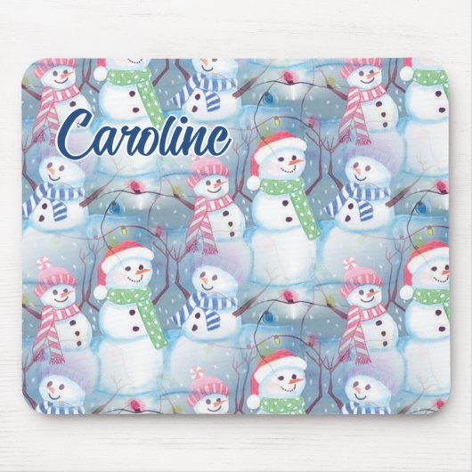 Aangepaste Funny Snowmen-kerstboomkleuren Muismat (Voorkant)