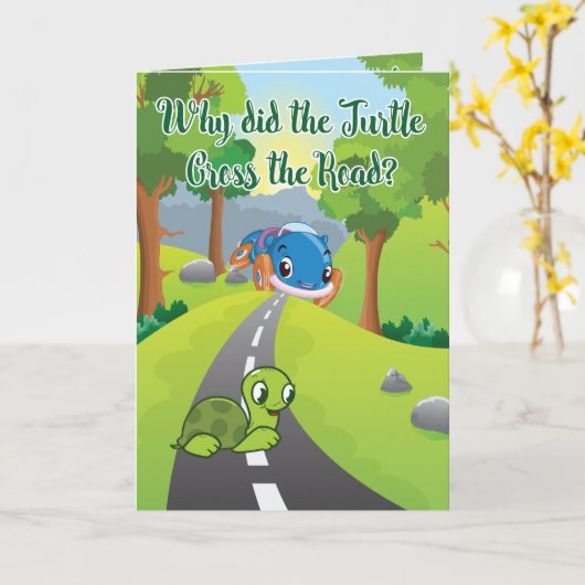 AANGEPASTE FunnY Turtle Cross the Road Birthday Kaart (Gele Bloem)