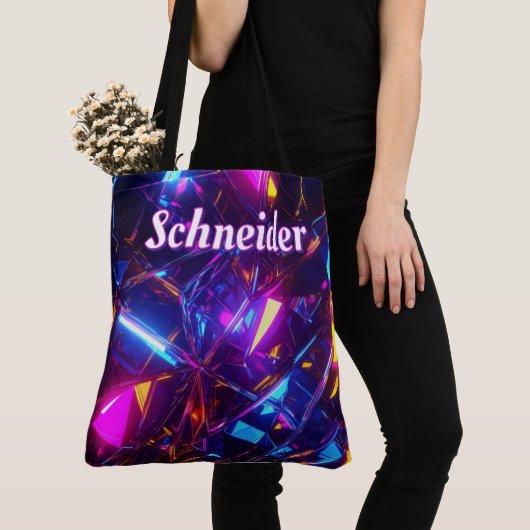 Aangepaste futuristische Neon Prism gepersonalisee Tote Bag (Dichtbij)