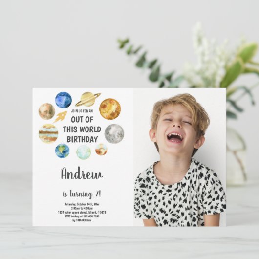 Aangepaste Galaxy Kinder feestuitnodiging Kaart (Staand voorkant)