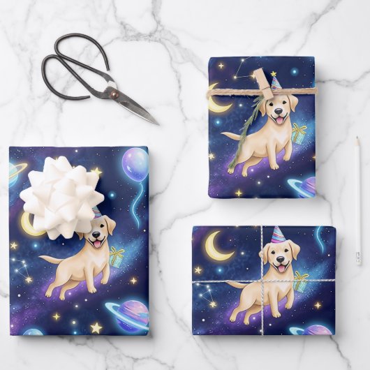 Aangepaste Galaxy Labrador Retriever verjaardagsfe Inpakpapier Vel (Voorkant)