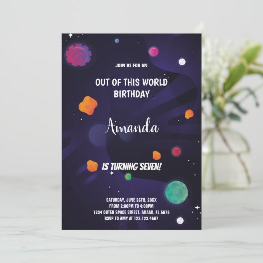 Aangepaste Galaxy Rocket & Astronaut Kinder feestu Kaart (Staand voorkant)