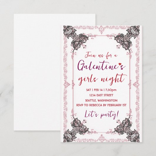 Aangepaste Galentine-feestuitnodiging RSVP Kaartje (Voorkant / Achterkant)
