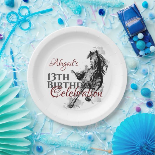 Aangepaste galoping Horse Sketch Birthday Papieren Bordje (Feest)