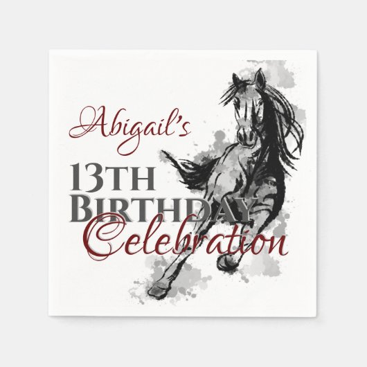 Aangepaste galoping Horse Sketch Birthday Servet (Voorkant)