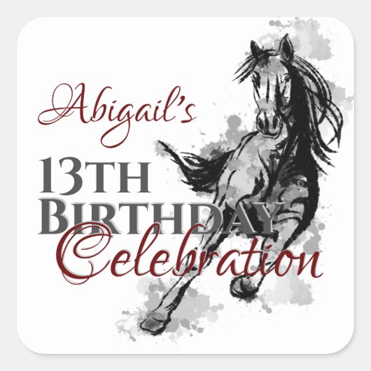 Aangepaste galoping Horse Sketch Birthday Vierkante Sticker (Voorkant)
