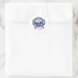 Aangepaste Gamer Pug-hond Gaming-hoofdtelefoon Vin Ronde Sticker
