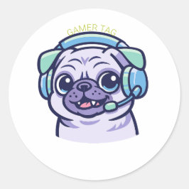 Aangepaste Gamer Pug-hond Gaming-hoofdtelefoon Vin Ronde Sticker