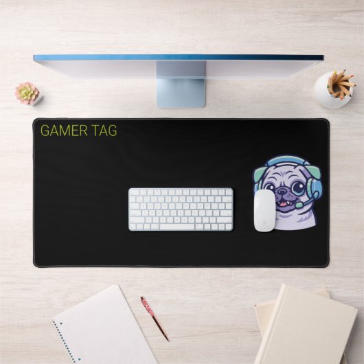 Aangepaste Gamer Pug Zuur Groen Zwarte Bureaumat (Kantoor 1)