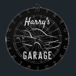 Aangepaste garagemancave dartbord<br><div class="desc">Aangepast cadeau voor de garage van de garage van de auto. Koel het ontwerp van de auto-industrie met persoonlijke naam en achtergrondkleur. Een cadeauidee voor Kerstmis of 'Birthday' voor echtgenoot, vader, vriendje, opa, baas, medewerker, taxichauffeur, racebestuurder, jongen, kinderen, enz. Klok van de rendementstijd van het thuisdecor voor monteur, auto-reparatiewerkplaats, garage,...</div>