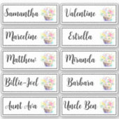 Aangepaste Gastenlijst 10 Namen Bloem Boeket Mand Sticker (Voorkant)