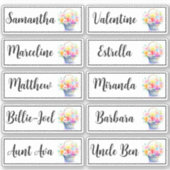 Aangepaste Gastenlijst 10 Namen Kalligrafie Boeket Sticker (Voorkant)