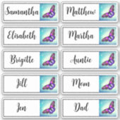 Aangepaste Gastenlijst 10 Namen Kalligrafie Vlinde Sticker (Voorkant)