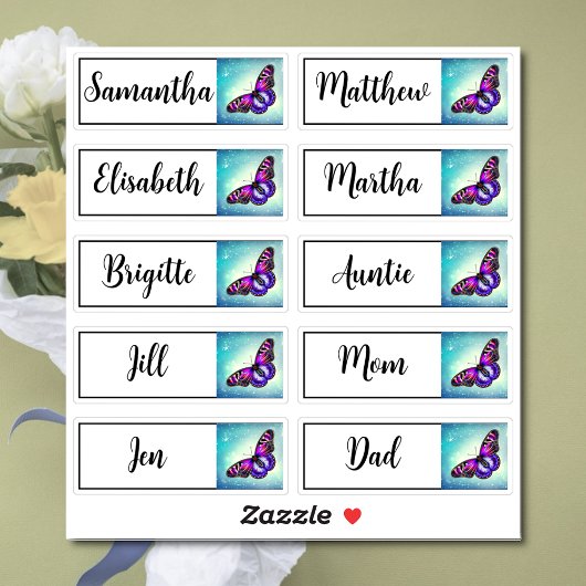Aangepaste Gastenlijst 10 Namen Kalligrafie Vlinde Sticker