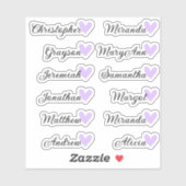 Aangepaste Gastenlijst 12 Namen Kalligrafie Lila H Sticker (Vel)