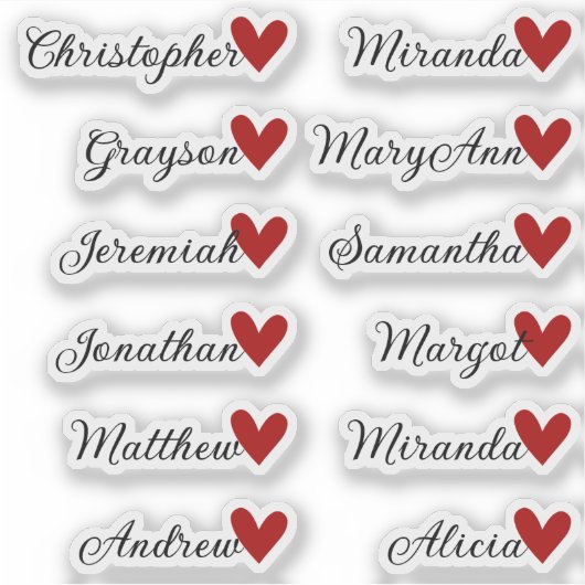 Aangepaste Gastenlijst 12 Namen Kalligrafie Rood H Sticker (Voorkant)